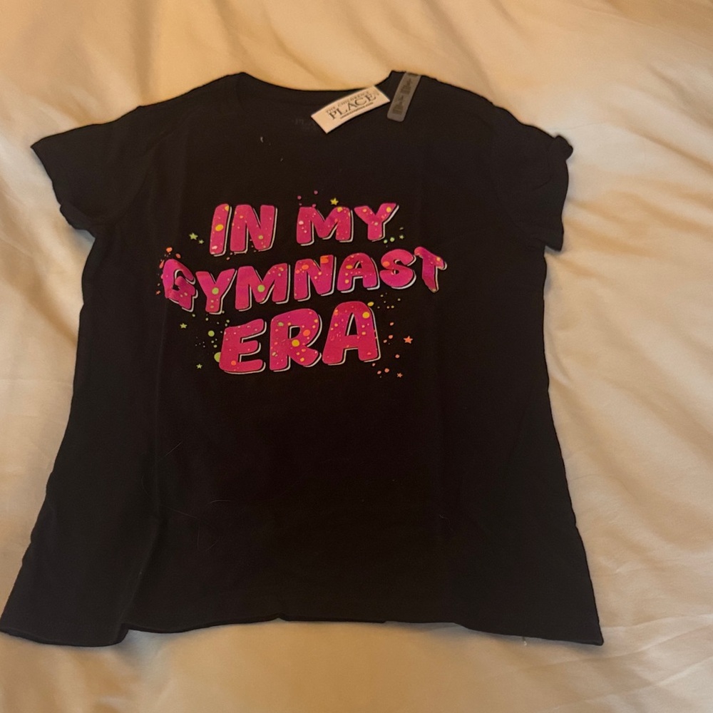 The Children's Place Black Tee with Pink 'In My Gymnast Era' Graphic